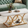 Tribesigns Rectangle Coffee Table, 47.24-inch Modern Coffee Tables for Living Room, 2-Tier Faux Marble Wood Coffee Table