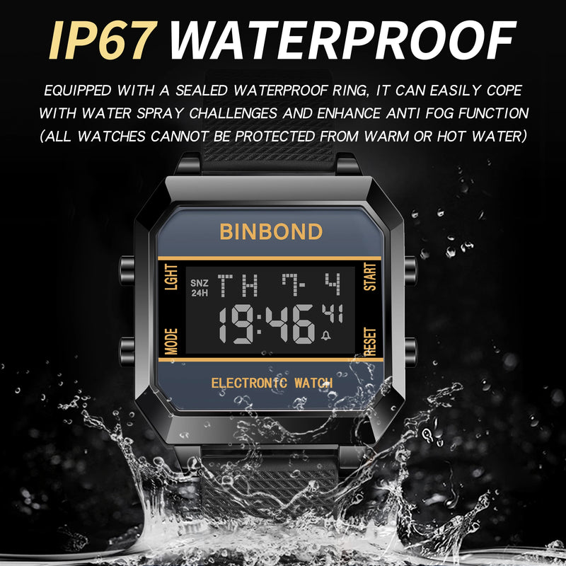 BINBOND Electronic Watch For Men Sports Wristwatch With Electronic Movement LED High-definition Waterproof Luminous Reloj