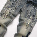 Men's Pearl Boot Cut Denim Jeans Embroidery Patch Slim | SAMAG