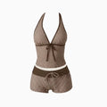 Retro Polka Dot Bikini Set Halter Neck Tie Tankini | SAMAG