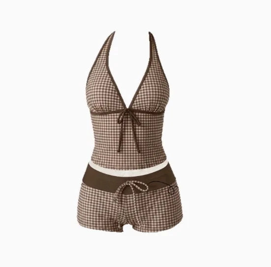 Retro Polka Dot Bikini Set Halter Neck Tie Tankini | SAMAG