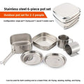 CLS Outdoor 6-Piece Stainless Steel Camping Cookware Set Portable Hiking Picnic Bowl 3-4 Person Barbecue Combination