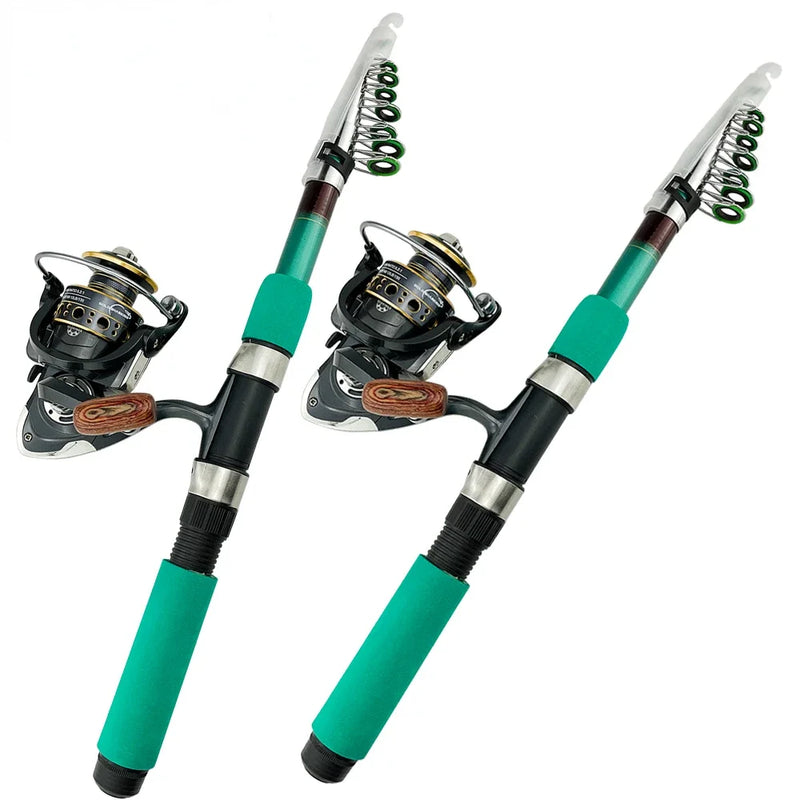 Telescopic Spinning Sea Fishing Rod and Reel Combo Superhard Short Jigging Pole 1.8-3.6m Baitcasting Wheel 5.2:1 High Speed