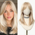 EASIHAIR Medium Length Wavy Blonde Synthetic Wig With Bangs For Women Natural Wigs Hair Heat Resistant Daily Party Cosplay Use