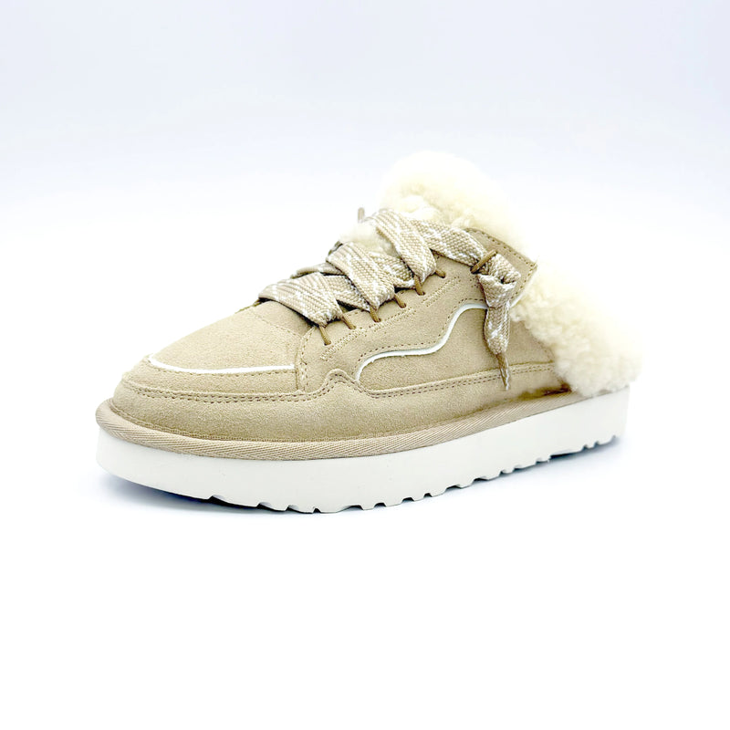 Winter Warm Wool Lined Mules for Women Cow Suede Leather Slip on Platform Sneaker Clogs Casual EVA Sole