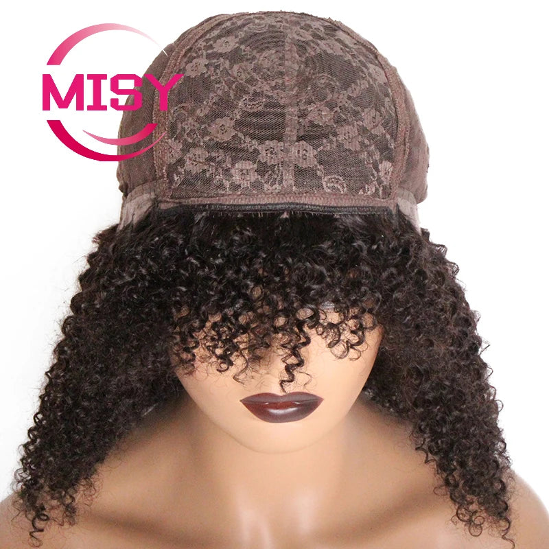 Short Jerry Curly Human Hair Wigs for Women Natural Color Pixie Cut Wigs Machine Made Short Bob Curly Human Hair Wigs