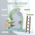 Fairy Garden Door Decor Set – Wooden Fairy Door with Plant, Crochet Flower, Ladder, Sign, Water-Based Paint, Nursery Decor