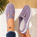 Women's Backless Walking Mules Non-Slip Breathable Knit Slippers for Elderly Ladies Indoor Outdoor Casual Shoes