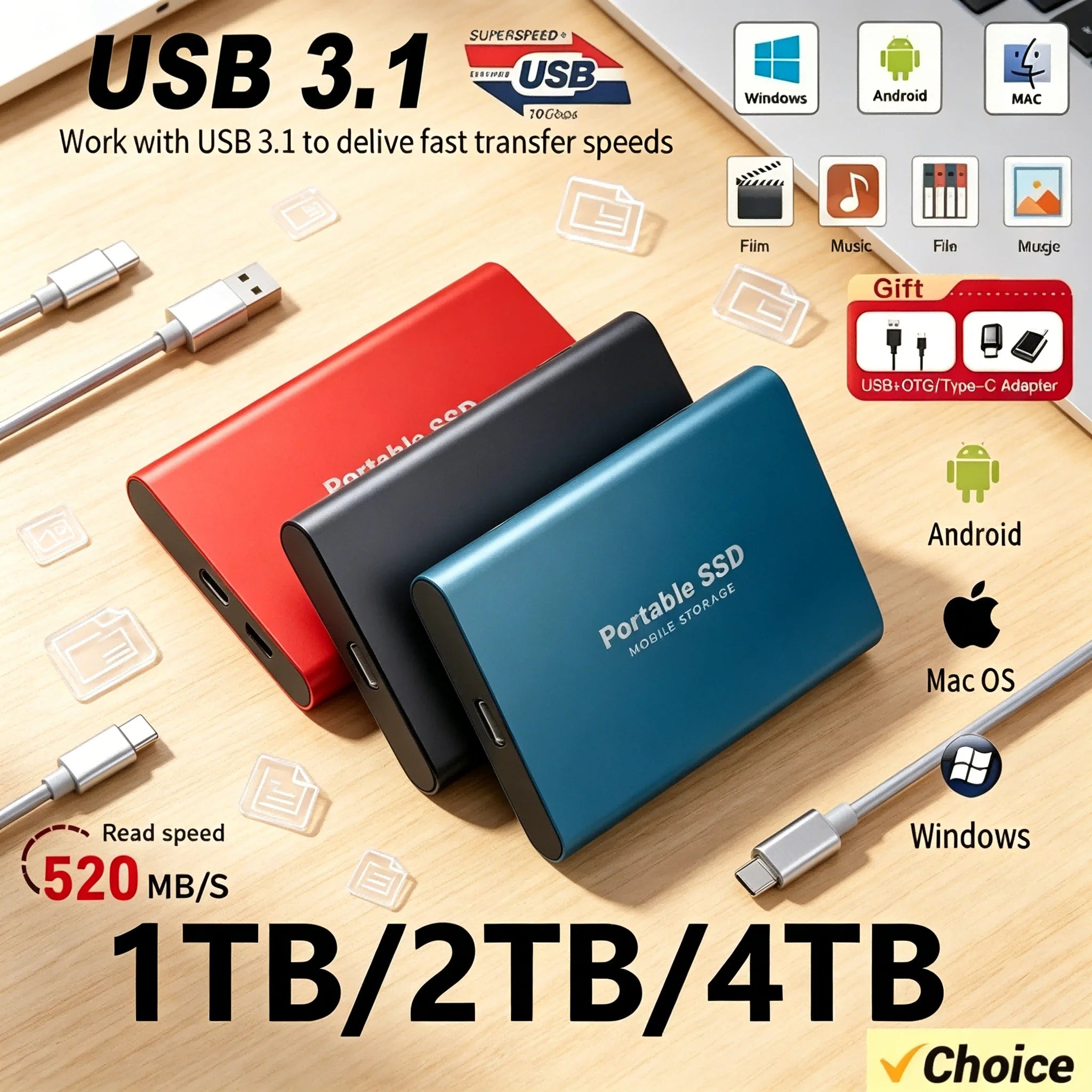 16TB Portable SSD External Solid State Drive USB C Compact Design Suitable Storage for Student Study Work