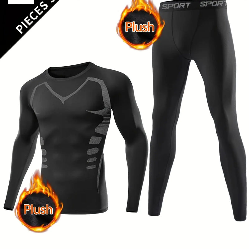 New men training sets, 2 sets elastic warm clothes, the gym running daily wearing, flexible and comfortable