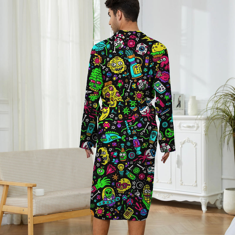 Spring and Autumn Digital Printed Men's Sleeper Robes, Fashionable Casual Sleeper Robe Quick Drying Nightie for Men