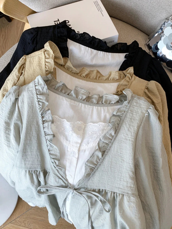 Korean Casual Sweet Fungus Lace Collar Women's Shirt - View 4 | SAMAG