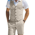 Men's Suit Linen 2 Piece Vests Short Pants Suits for Men Casual Summer Beach Groomsmen Wedding Waistcoat Set