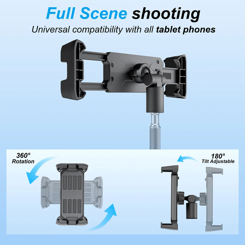 Adjustable Tripod Tablet Floor Stand 360° Rotating Holder, 24”-65” Height for 4-14” Tablets, Foldable & Portable Universal Mount