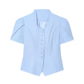 Women V Neck Puff Sleeve Cropped Blouse Button Slim - View 8 | SAMAG