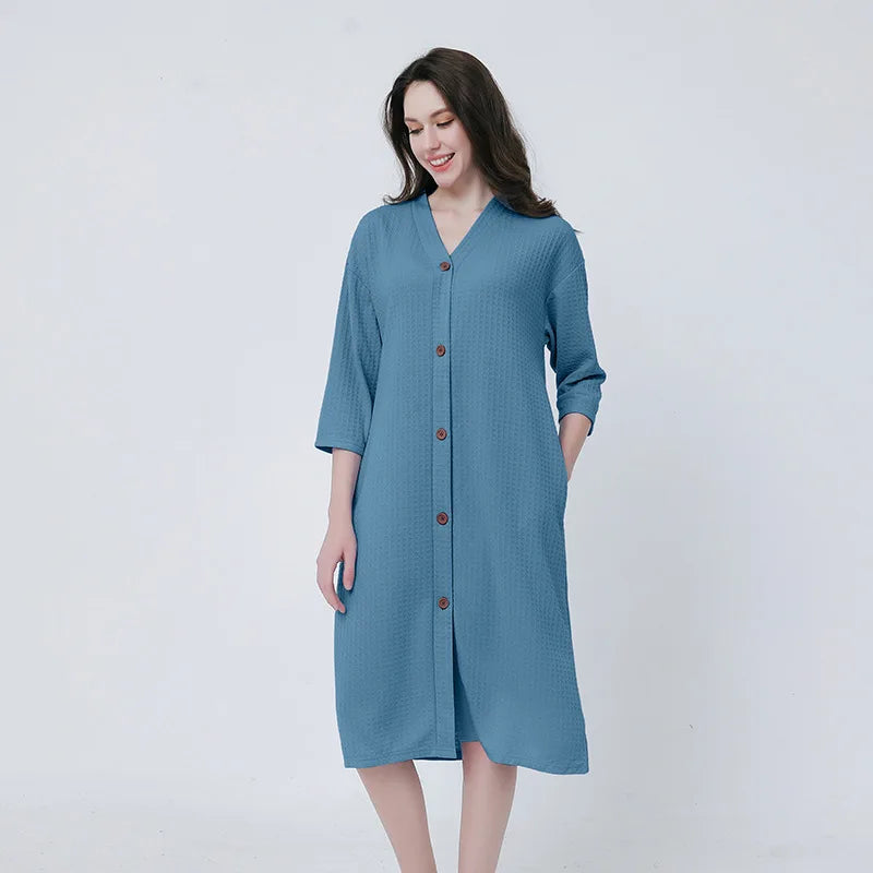 New Button Men's Pajamas Thin Fattened Plus Size Pajamas Bathrobes One-piece Pajamas Men's Loungewear Robe Kimono Bath Robe Men