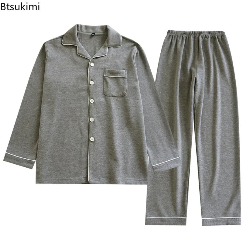 New 2026 Autumn and Winter Men's Pajamas Two Piece Set Nightwear Simple Solid Color Thick Pajamas Suit Pijama Loungewear for Men