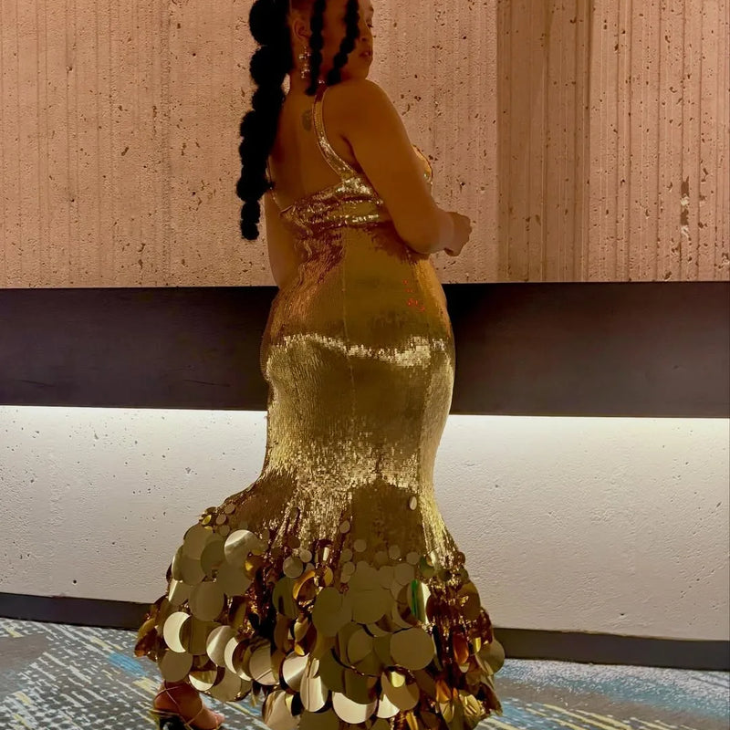 Shiny Sequined Mermaid Evening Dresses Ankle Length | SAMAG