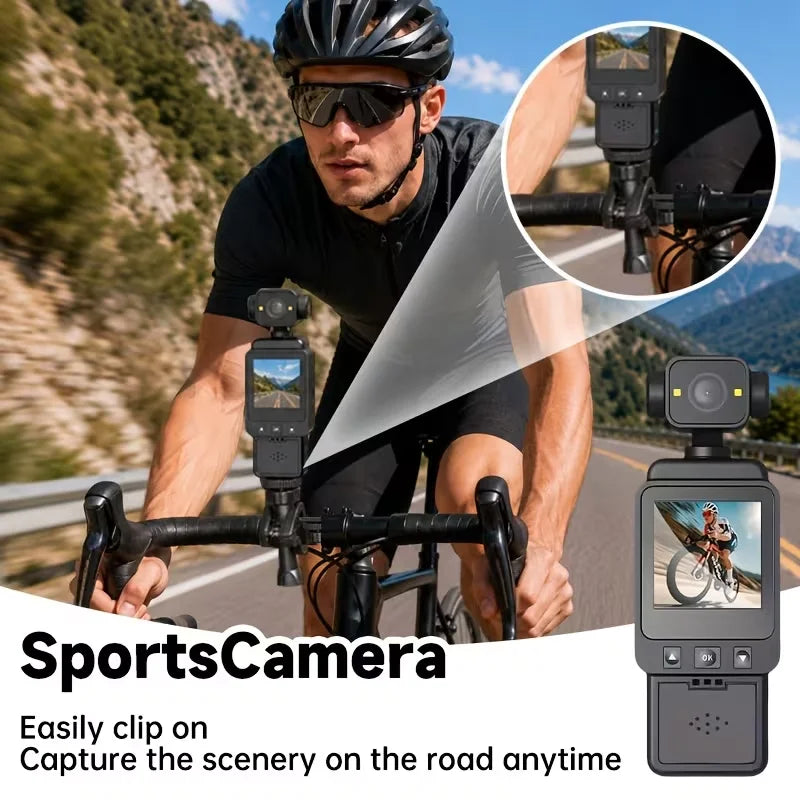 Pocket WiFi Action Camera, Image Stabilization, USB Rechargeable, Lightweight for Helmet Cycling Outdoor Travel