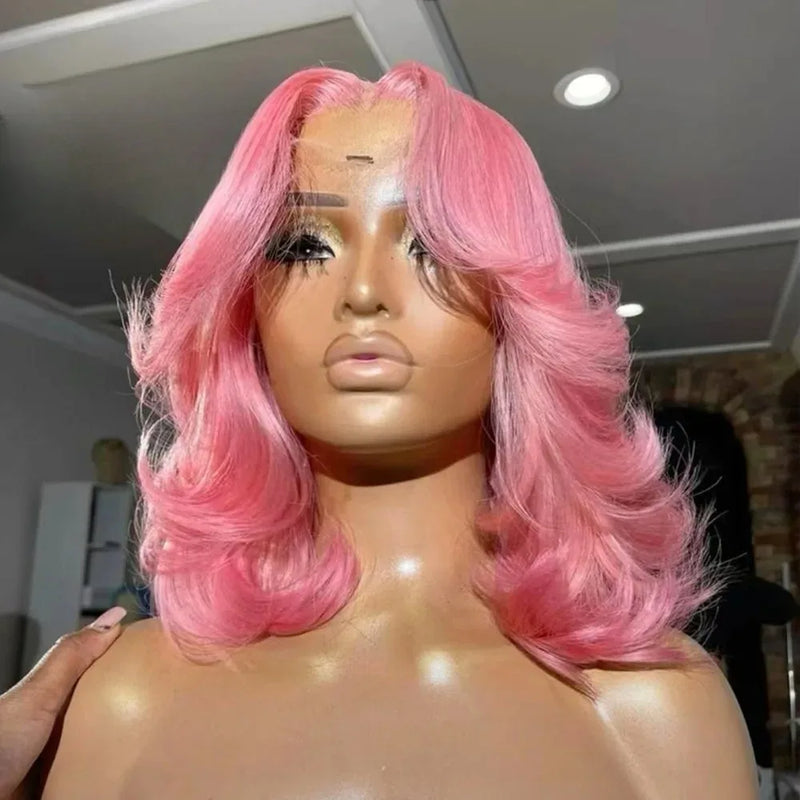 Hot Red Short Body Wave Lace Front Wigs 13x4 HD Bob Lace Wig Pre Plucked Glueless Synthetic Daily Wear Cosplay Heat Resistant