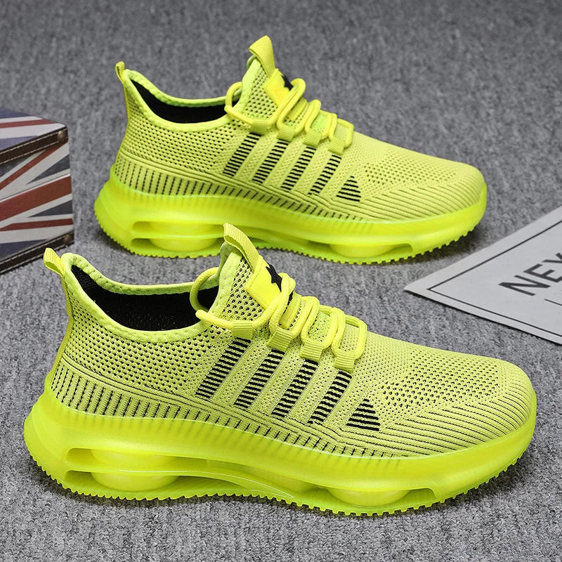 Men's Breathable Knitted Sports and Casual Sneakers - Lightweight Running Shoes with Pvc Cushioning, Lace Closure and Texture Grip, Bring All Day Plaid, Daily Sports Shoes | Fashionable Crossover Shoes | Comfortable Fit