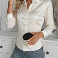 Women Satin Blouse Long Sleeve Turn Down Collar Side - View 3 | SAMAG
