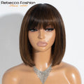 Put On And Go Easy Wear Human Hair Bob Lace Straight Wigs With Bangs Middle Part Bangs Wigs Brazilian Remy Hair Wigs Real Scalp