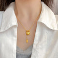 Fine 18 K Gold Color Heart Shape Pendant Necklace for Women Wedding Birthday Not Fade Jewelry Chain Gifts