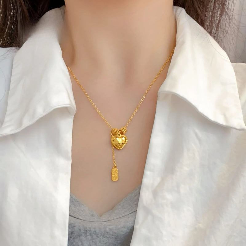 Fine 18 K Gold Color Heart Shape Pendant Necklace for Women Wedding Birthday Not Fade Jewelry Chain Gifts
