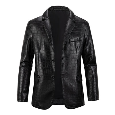 Men's Faux Leather Crocodile Pattern Jacket Single Row | SAMAG
