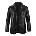 Men's Faux Leather Crocodile Pattern Jacket Single Row Large Lapel Suit Style Chest Pocket PU Leather Coat