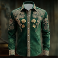 New Men's Floral Long Sleeved Shirt with Gold 3D Clover | SAMAG
