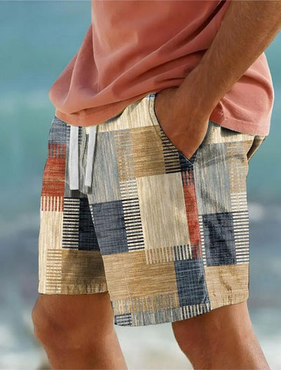 Plaid Color Block Men's Resort 3D Printed Geometry Board | SAMAG