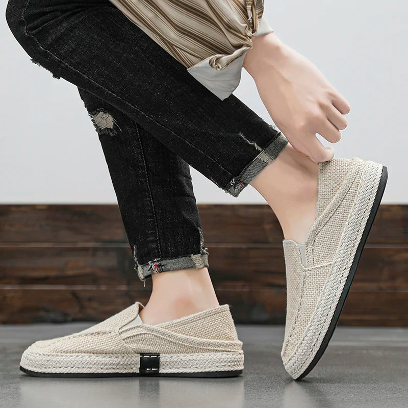 Summer Casual Loafers Men Breathable Slip On Urban Shoes Men Classic Linen Canvas Sneakers Male Light Flats Lazy Shoes Cheap