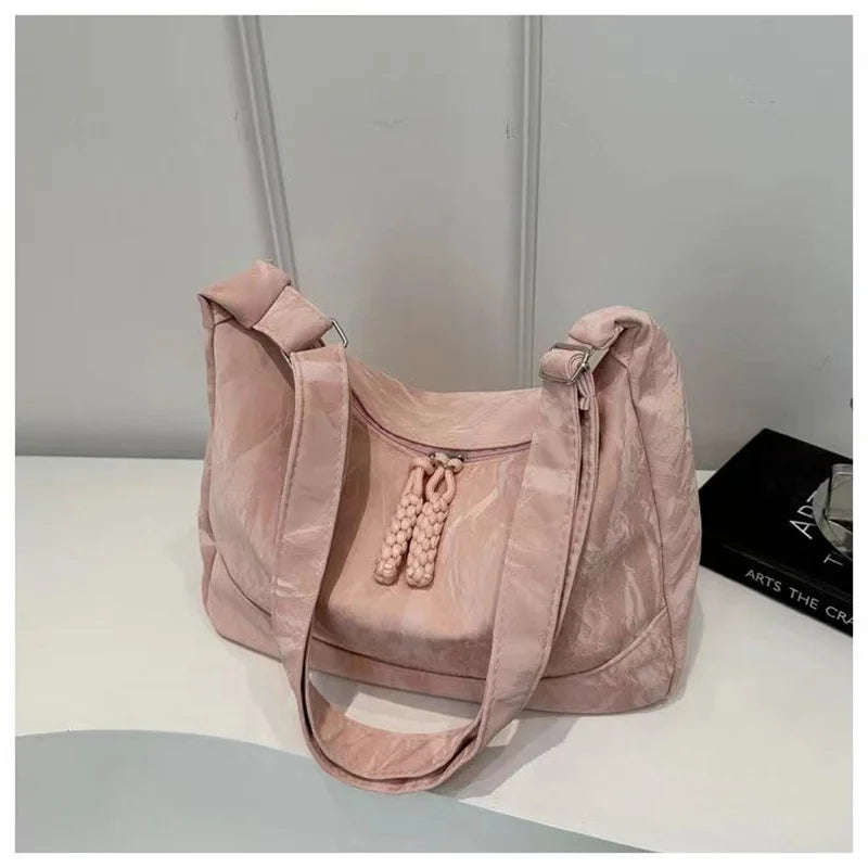 Trendy Women's Soft Cloth Shoulder Bag Solid Color Student Casual Style Big Handbags Crossbody Bags for Women Shoulder Hobos Bag
