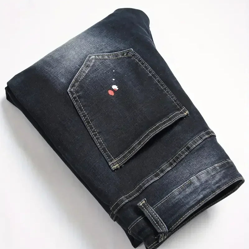 Men y2k Stretchy Denim jeans Ripped Skinny Letter Print | SAMAG