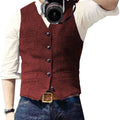 Men's Suit Vest V Neck Wool Herringbone Tweed Casual Waistcoat Formal Business Vest Groomman