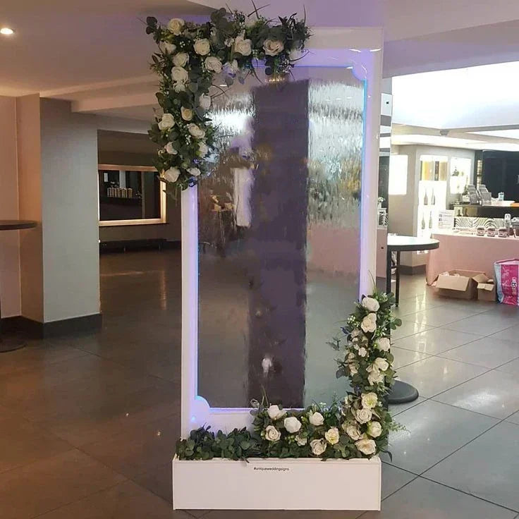 l Tempered Glass Led Mirror Waterfall Wall Fountain Water Bubble Fall Wall Indoor customized product