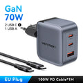 Vention 70W GaN Charger Quick Charge 3.0 USB C Charger for iPhone 17 16 15 Pro iPad Macbook Air Tablet PD Type C Fast Charger