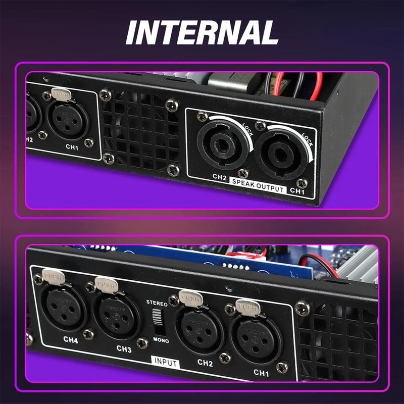 KDES PA/DJ Power Amplifier 2 Channel (8Ω) 300W and 4 Channel (8Ω) 350W Class D Digital 1U for Stage KTV Conference System