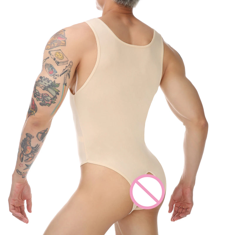 Bodysuit Men Shapewear Tummy Control Sexy Leotard Slimming Open Buttocks Sleeveless One-Piece Underwear Undershirt Shaper