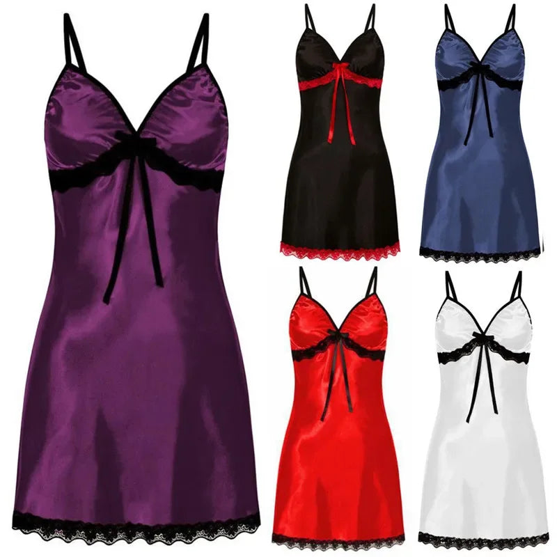 Lace Silk Satin Sleepwear Women Sexy Lingerie Night Dress | SAMAG
