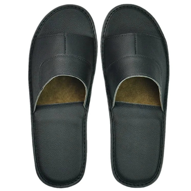 2022 New Leather Slippers Men Home Furnishing Indoor Floor Classic Footwear Casual Slides Leather Sandalias Zapatos Hombre