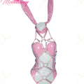 Mobbunny Women  Bunny Girl Cosplay Lingerie Set Pink Transparent Bandage Heart Buckle Bodysuit with Hand Ring Headband