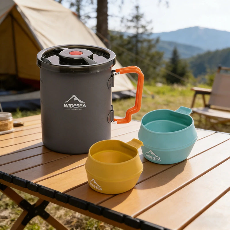 Widesea Camping Coffee Pot Set French Press Aluminum Pot with TPE Foldable Bowls for Outdoor Hiking Backpacking Picnic Travel