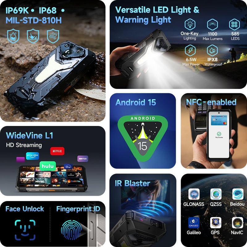 Ulefone Armor 34+ 5G Rugged Phone Smartphone Android 15 25500mAh 66W Up to 32GB+512GB 6.95" 120Hz Display Versatile LED Light