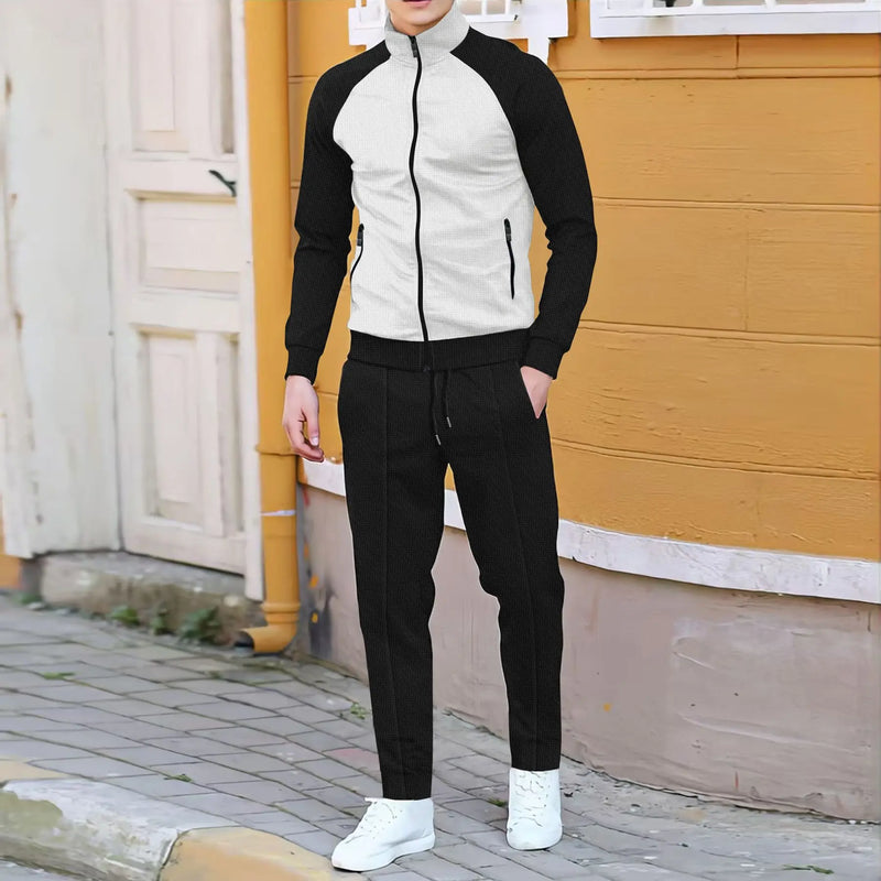Europe and the United States new spring and autumn men's leisure waffle lattice color long - sleeved stand - View 6 | SAMAG