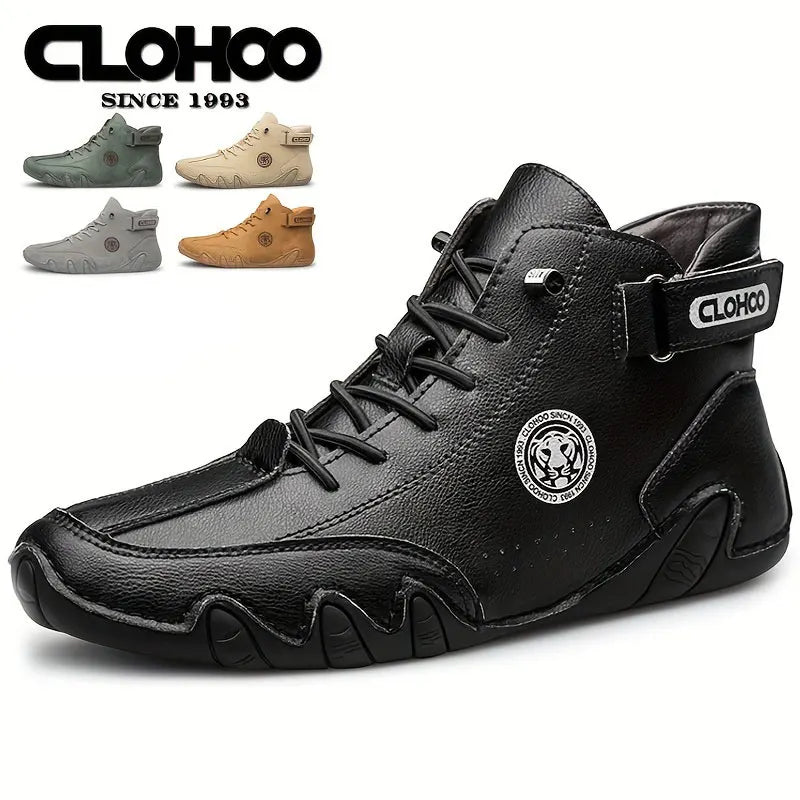 CLOHOO Hand-Sewn Octopus Design Men's Short Boots High-Top Leather Riding Boots Stylish Men's Footwear