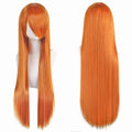 80cm Long Synthetic White Purple Cosplay Wigs Green Hair Straight Silver Wig Pink Hairpiece Lolita Wig with Bangs
