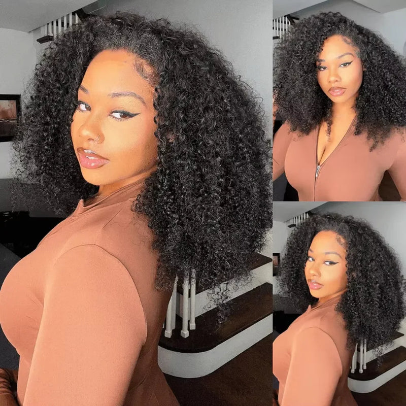 New Arrival 3 IN 1 Half Wig With Drawstring Seamless Human Hair Wig Kinky Curly Headband Wig Upgrade for Women Summer Machine Wigs